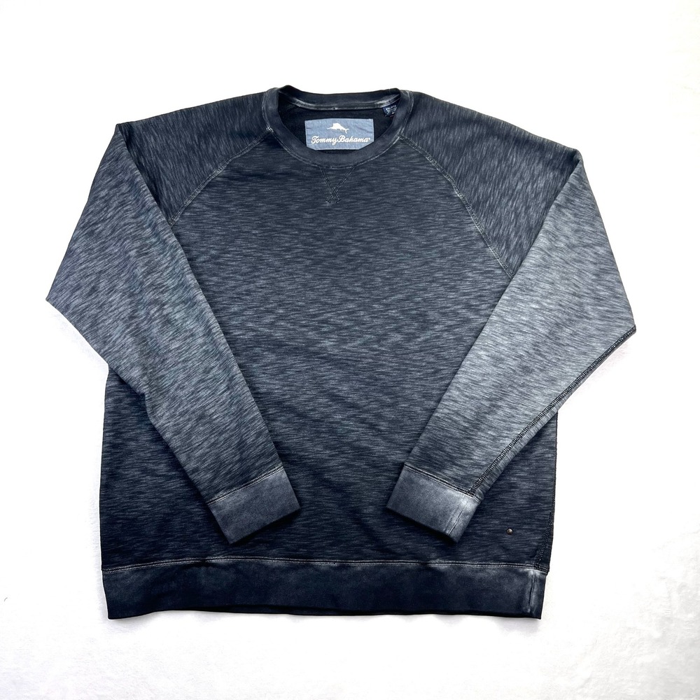 Tommy Bahama Mens XXL Space Dye Crewneck Sweatshirt Faded Black‎ Raglan Pullover
